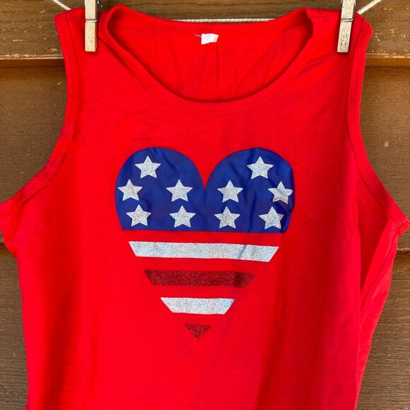 Girls Red American Flag Heart Tank Top Sleeveless Cotton Blend Size S Patriotic - Picture 2 of 7